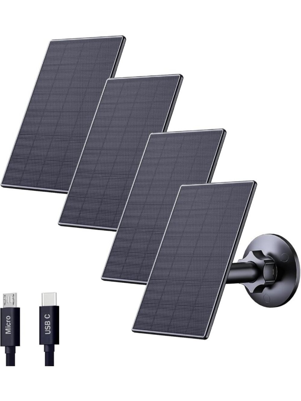 4-Pack Solar Panel for Security Cameras, USB & USB-C Ports, Eco-Friendly Power